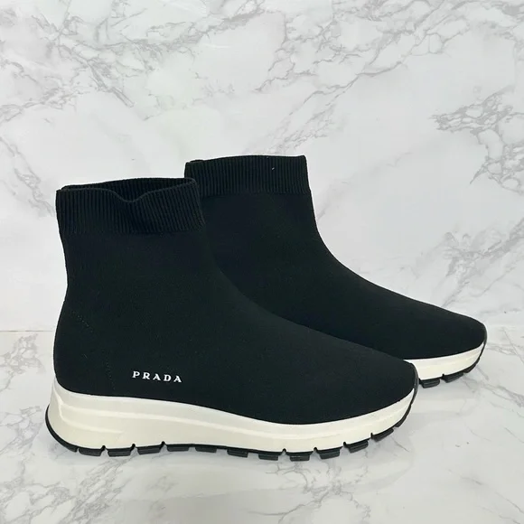 Prada Black Knit High-Top Sneakers - Picture 2 of 16